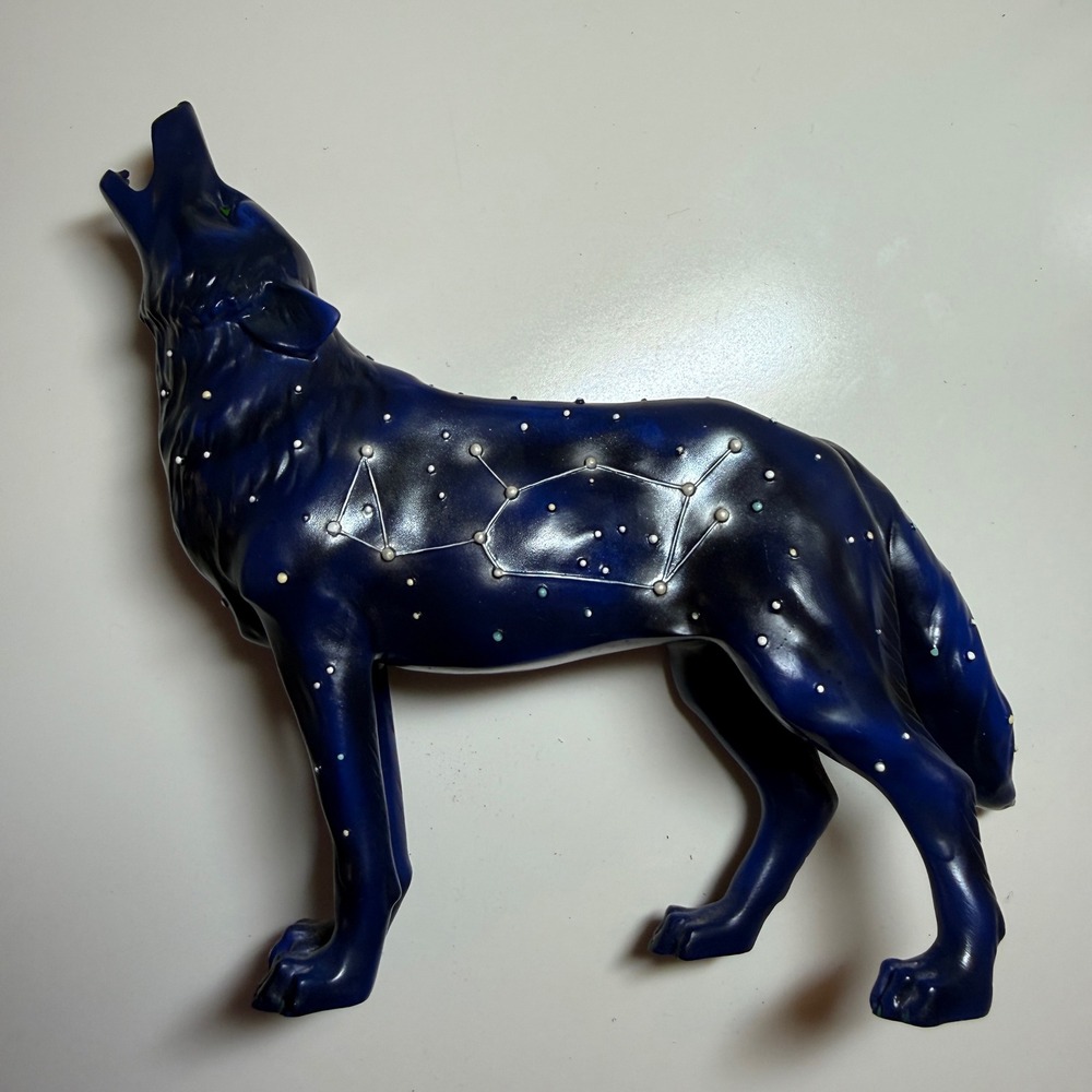 Call of the Wolf Figurine Celestial Constellation Midnight Blue Galaxy Sculpture